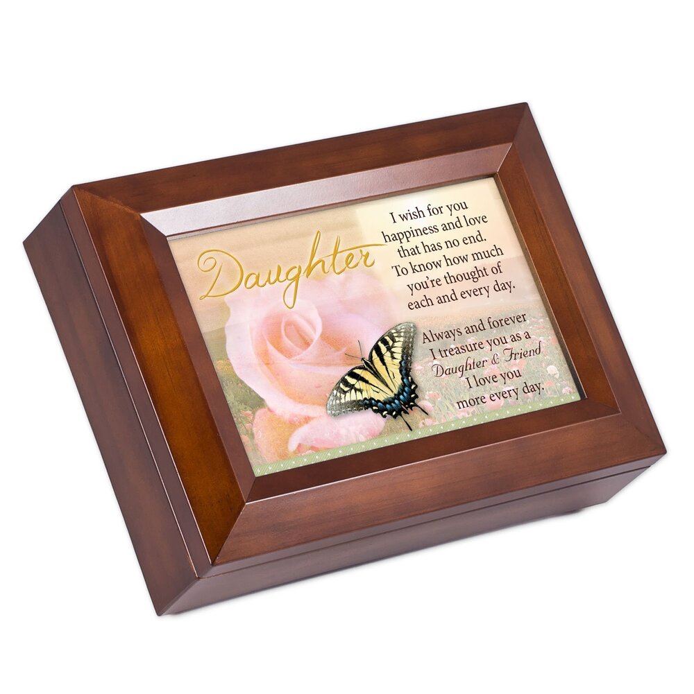 2056 Daughter Dark Wood Finish Jewelry Music Box - Plays Tune You are My
